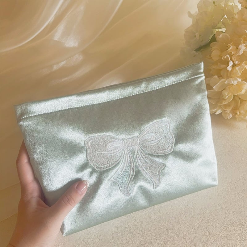 LOVELIMERENCE козметична чанта с бродирана панделка, полиестерен външен корпус и платнена подплата, преносима с голям капацитет вътрешна чанта