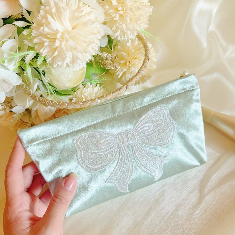 LOVELIMERENCE козметична чанта с бродирана панделка, полиестерен външен корпус и платнена подплата, преносима с голям капацитет вътрешна чанта