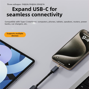 Type-C PD adapterkábél automatikus felismeréssel 5V/9V/20V bemenethez, PD kimenet akár 140W, 17 cm hosszú kábel