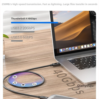 Thunderbolt 4/5 USB-C adatkábel, kétoldalas, teljes körű funkció, USB-C töltőkábel, 40Gbps nagy sebesség