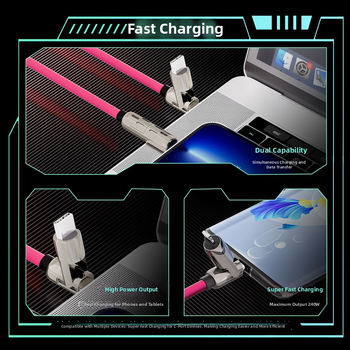 4-u-1 kabel za podatke s brzim punjenjem, Lightning, USB-C, USB-A i USB 2.0/3.0 sučeljima, kućište od cinkove legure, izlaz 60W, indikator svjetla