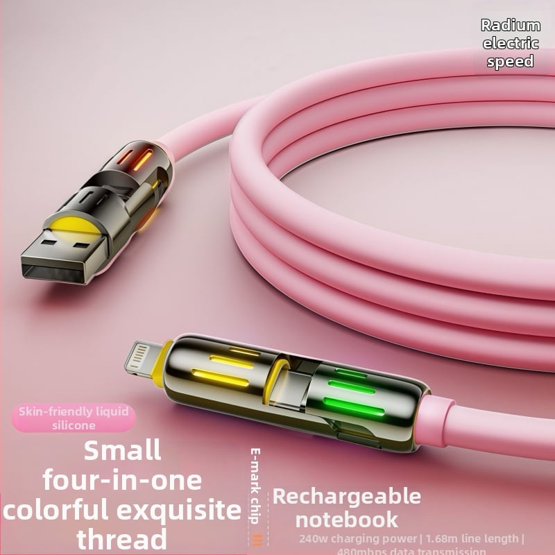 4-u-1 kabel za podatke s brzim punjenjem, Lightning, USB-C, USB-A i USB 2.0/3.0 sučeljima, kućište od cinkove legure, izlaz 60W, indikator svjetla