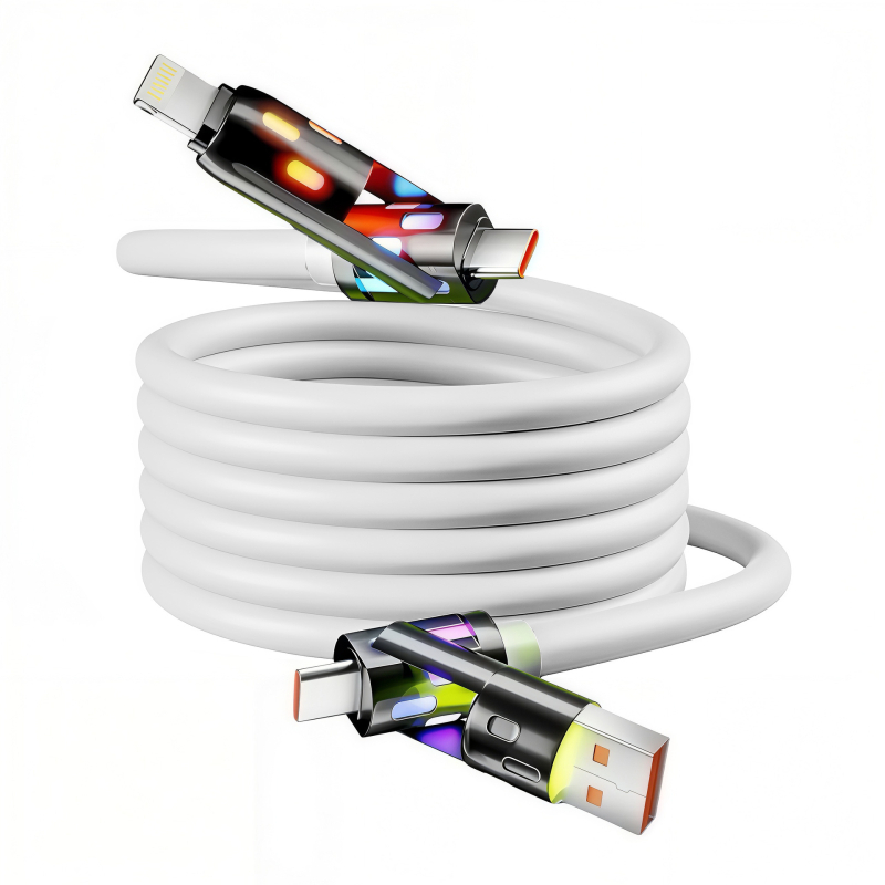 4-u-1 kabel za podatke s brzim punjenjem, Lightning, USB-C, USB-A i USB 2.0/3.0 sučeljima, kućište od cinkove legure, izlaz 60W, indikator svjetla