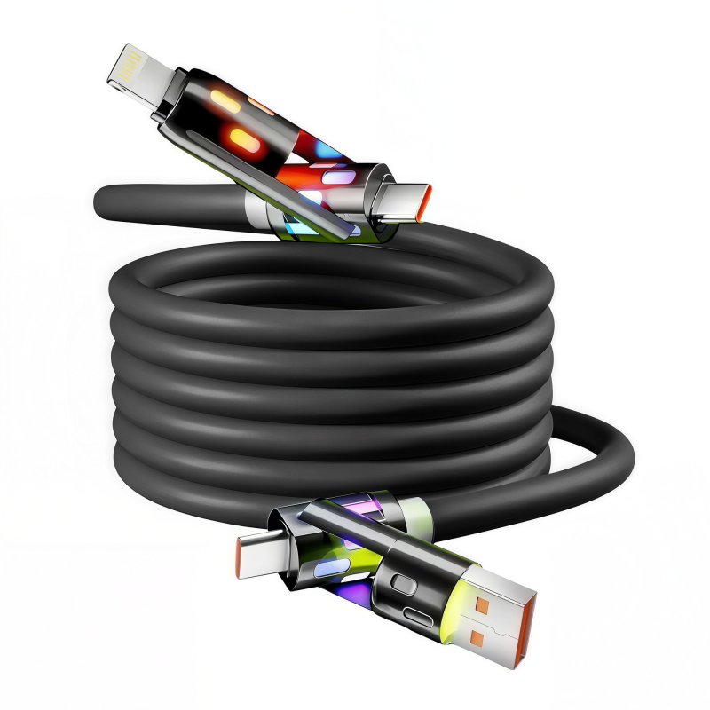 4-u-1 kabel za podatke s brzim punjenjem, Lightning, USB-C, USB-A i USB 2.0/3.0 sučeljima, kućište od cinkove legure, izlaz 60W, indikator svjetla