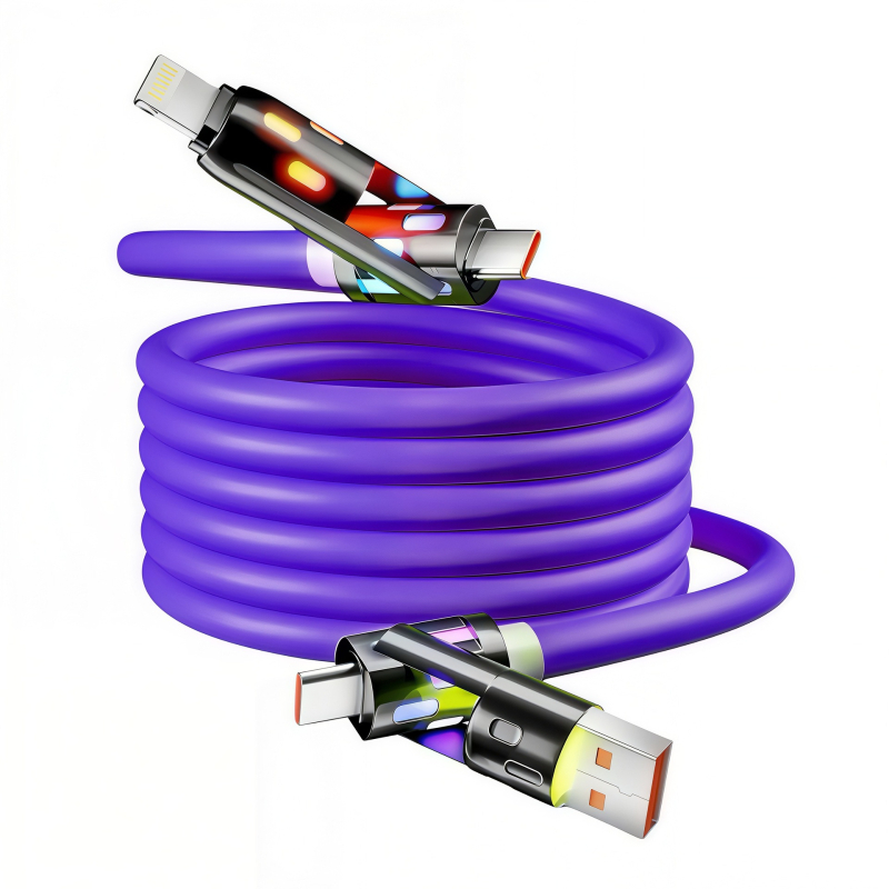 4-u-1 kabel za podatke s brzim punjenjem, Lightning, USB-C, USB-A i USB 2.0/3.0 sučeljima, kućište od cinkove legure, izlaz 60W, indikator svjetla
