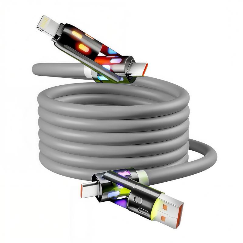4-u-1 kabel za podatke s brzim punjenjem, Lightning, USB-C, USB-A i USB 2.0/3.0 sučeljima, kućište od cinkove legure, izlaz 60W, indikator svjetla