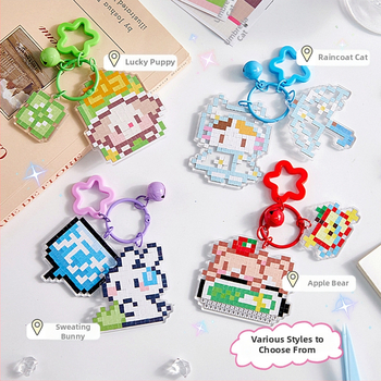 Pandantiv acrilic pentru geantă – animal de companie drăguț în pixel art, stil modern minimalist