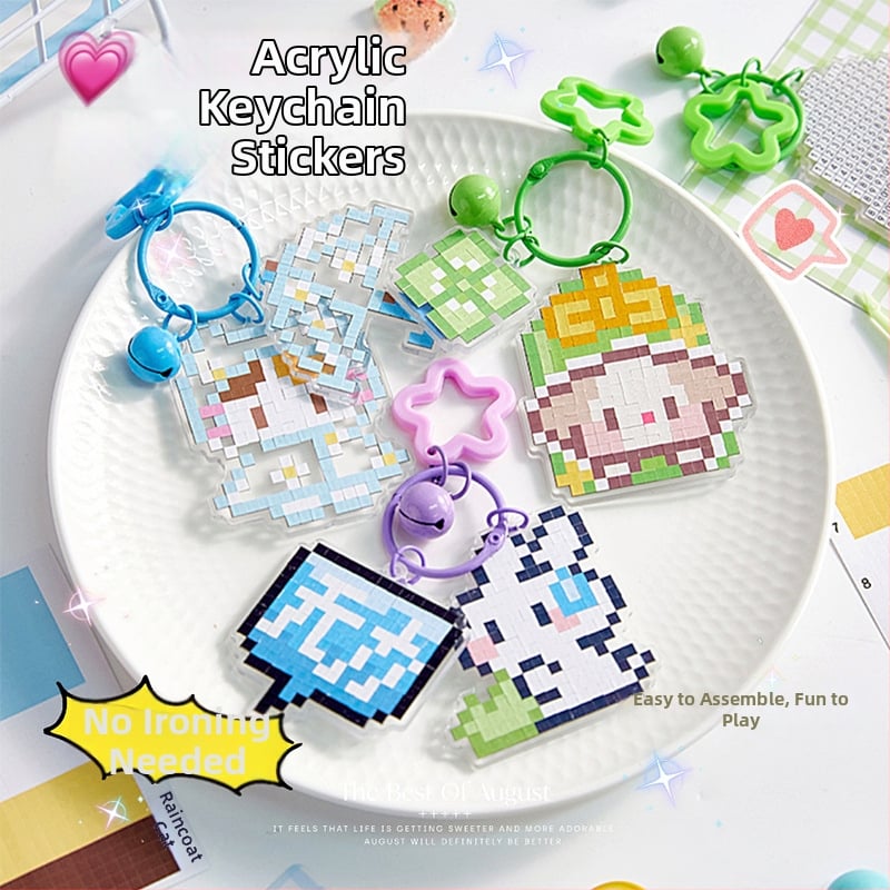 Pandantiv acrilic pentru geantă – animal de companie drăguț în pixel art, stil modern minimalist