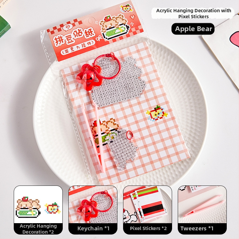 Pandantiv acrilic pentru geantă – animal de companie drăguț în pixel art, stil modern minimalist