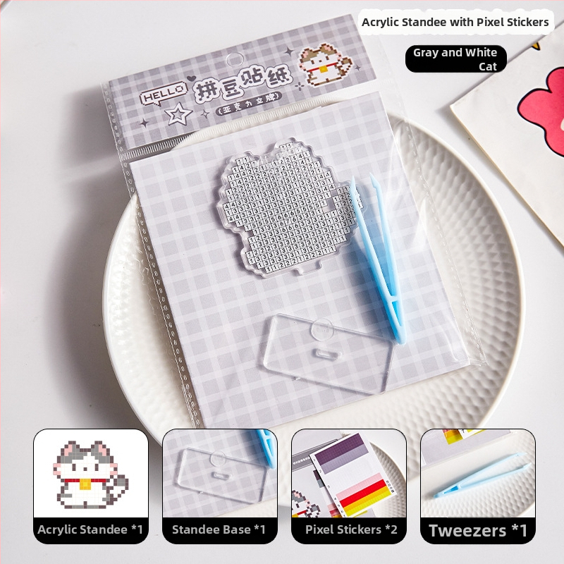 Pandantiv acrilic pentru geantă – animal de companie drăguț în pixel art, stil modern minimalist