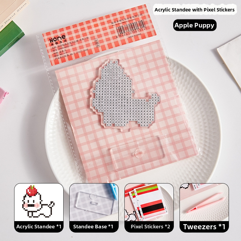 Pandantiv acrilic pentru geantă – animal de companie drăguț în pixel art, stil modern minimalist