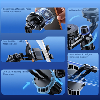 Автомобилен държач за телефон с магнитна щипка за табло — Snap-On монтаж, 15W, универсален за навигационни телефони