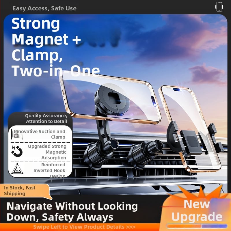 Автомобилен държач за телефон с магнитна щипка за табло — Snap-On монтаж, 15W, универсален за навигационни телефони