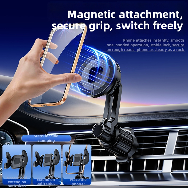 Автомобилен държач за телефон с магнитна щипка за табло — Snap-On монтаж, 15W, универсален за навигационни телефони