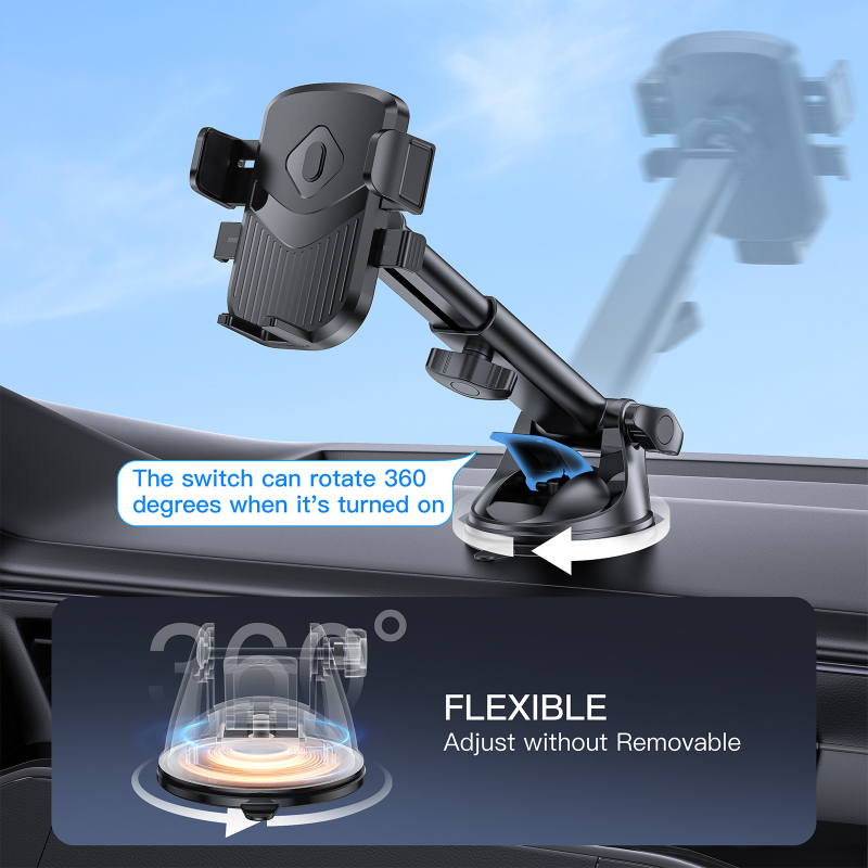 Autós telefontartó automatikus zárással, műszerfalra szerelhető, 360°-os forgás, szívókorong