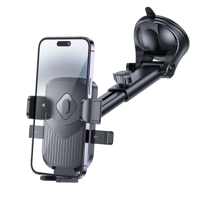 Autós telefontartó automatikus zárással, műszerfalra szerelhető, 360°-os forgás, szívókorong