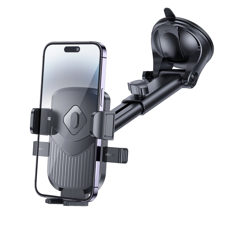 Autós telefontartó automatikus zárással, műszerfalra szerelhető, 360°-os forgás, szívókorong