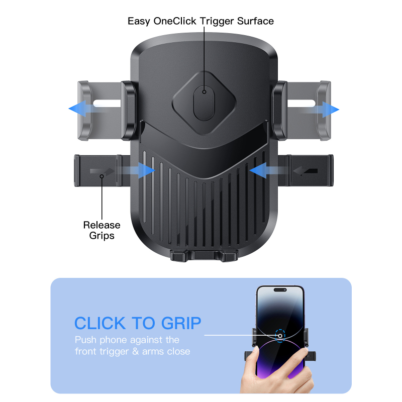 Autós telefontartó automatikus zárással, műszerfalra szerelhető, 360°-os forgás, szívókorong