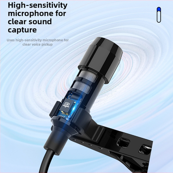 Microfon lavalier pentru înregistrări video, rotire la 360° — model mini, cablu audio, nucleu de cupru, conductor din cupru neoxigenat, Rohs certificat