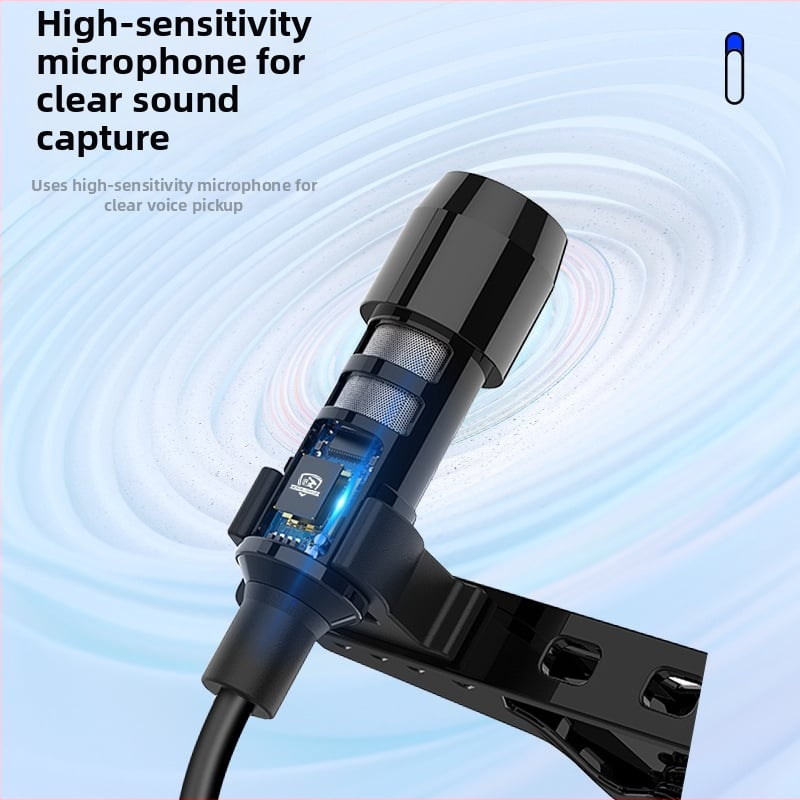 Microfon lavalier pentru înregistrări video, rotire la 360° — model mini, cablu audio, nucleu de cupru, conductor din cupru neoxigenat, Rohs certificat