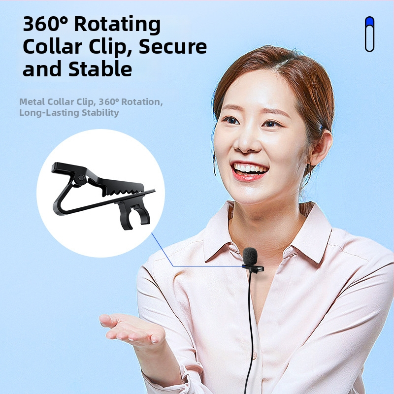 Microfon lavalier pentru înregistrări video, rotire la 360° — model mini, cablu audio, nucleu de cupru, conductor din cupru neoxigenat, Rohs certificat