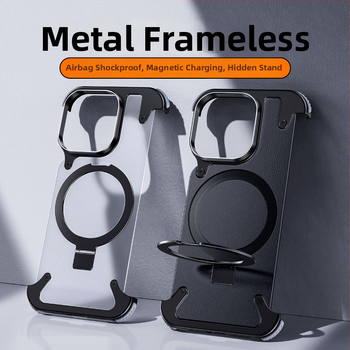 Tālruņa vāciņš iPhone 14 / 14 Max ar metalisku rāmi un gaisa spilventiņu (Materiāls: metāls + PC; Stils: Two in One, Business, Retro, Nordic; Ražošanas process: Hot Pressing; Funkcijas: trieciensizturība, Turētājs, Magnētiskais pievilkums, Pret pirkstu nos