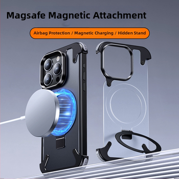 Tālruņa vāciņš iPhone 14 / 14 Max ar metalisku rāmi un gaisa spilventiņu (Materiāls: metāls + PC; Stils: Two in One, Business, Retro, Nordic; Ražošanas process: Hot Pressing; Funkcijas: trieciensizturība, Turētājs, Magnētiskais pievilkums, Pret pirkstu nos