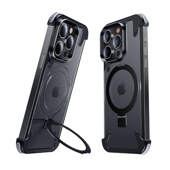 Carcasă pentru telefon pentru iPhone 14 / iPhone 14 Max cu cadru metalic și pernă de aer (Material: Metal + PC; Stil: Two in One, Business, Retro, Nordic; Confecție: Hot Pressing; Funcții: Antișoc, Suport/Bracket, Atracție magnetică, Anti-amprente; Modele 