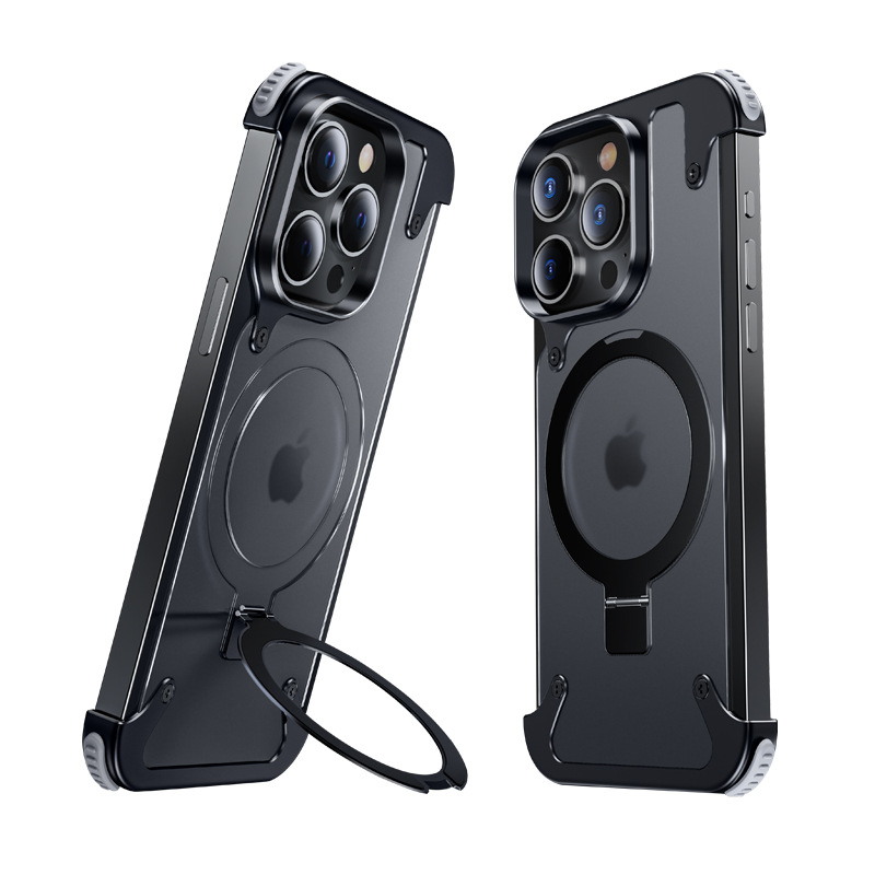 Carcasă pentru telefon pentru iPhone 14 / iPhone 14 Max cu cadru metalic și pernă de aer (Material: Metal + PC; Stil: Two in One, Business, Retro, Nordic; Confecție: Hot Pressing; Funcții: Antișoc, Suport/Bracket, Atracție magnetică, Anti-amprente; Modele 