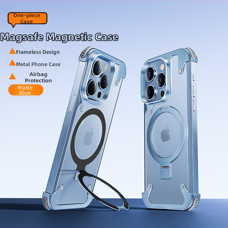 Tālruņa vāciņš iPhone 14 / 14 Max ar metalisku rāmi un gaisa spilventiņu (Materiāls: metāls + PC; Stils: Two in One, Business, Retro, Nordic; Ražošanas process: Hot Pressing; Funkcijas: trieciensizturība, Turētājs, Magnētiskais pievilkums, Pret pirkstu nos