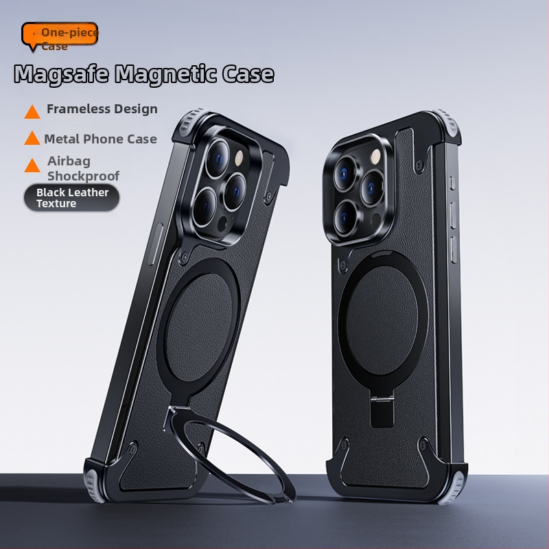 Tālruņa vāciņš iPhone 14 / 14 Max ar metalisku rāmi un gaisa spilventiņu (Materiāls: metāls + PC; Stils: Two in One, Business, Retro, Nordic; Ražošanas process: Hot Pressing; Funkcijas: trieciensizturība, Turētājs, Magnētiskais pievilkums, Pret pirkstu nos