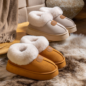 Unisex lina mājas čības ar slēgtu aizmuguri, rudens–ziemas sezonai, silti kā sniega zābaki, anti-slip PVC zole, pūkaina odere