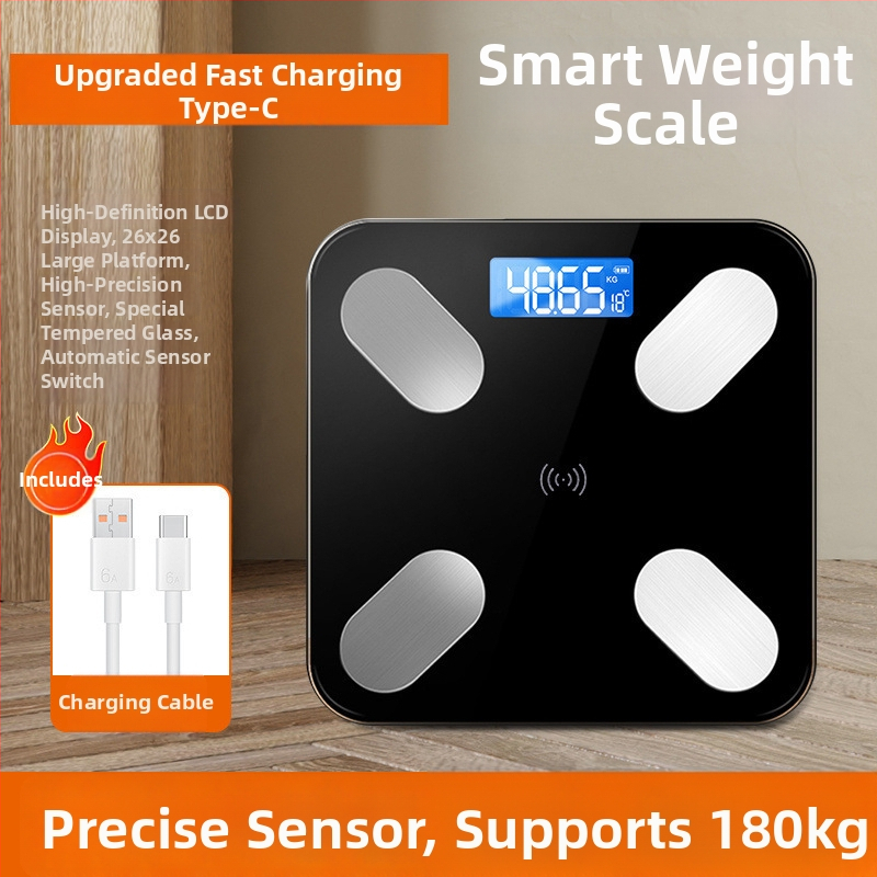 Cântar corporal Bluetooth cu aplicație, încărcare Type-C, cântar electronic pentru uz casnic