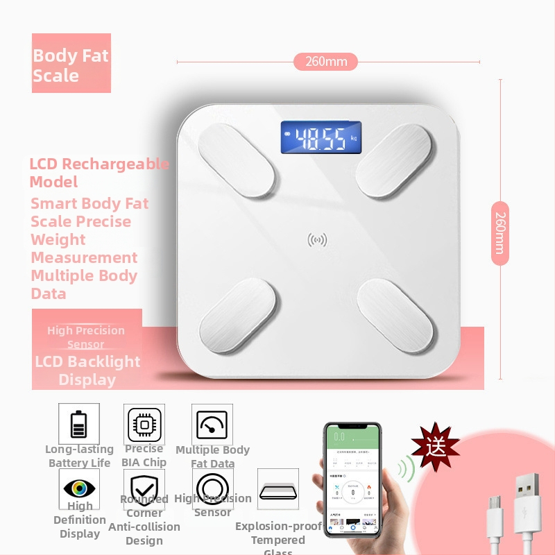 Cântar corporal Bluetooth cu aplicație, încărcare Type-C, cântar electronic pentru uz casnic
