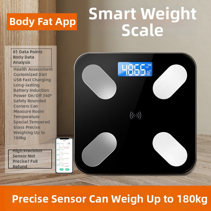 Cântar corporal Bluetooth cu aplicație, încărcare Type-C, cântar electronic pentru uz casnic