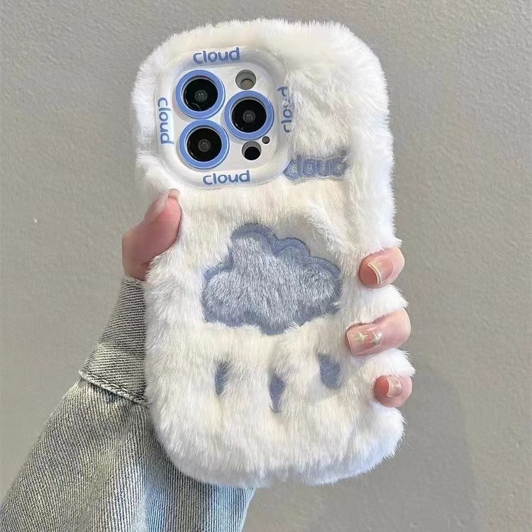 Pliša aizsargkorpuss ar mīļu cūciņu un mākoņu dizainu, piemērots iPhone 11–14 Pro Max — šokaizturīgs, siltuma izkliede, pret pirkstu nospiedumiem