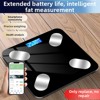 Cântar inteligent pentru grăsime corporală cu Bluetooth, afișaj LED, operare prin atingere, ABS plastic, alimentat cu baterie