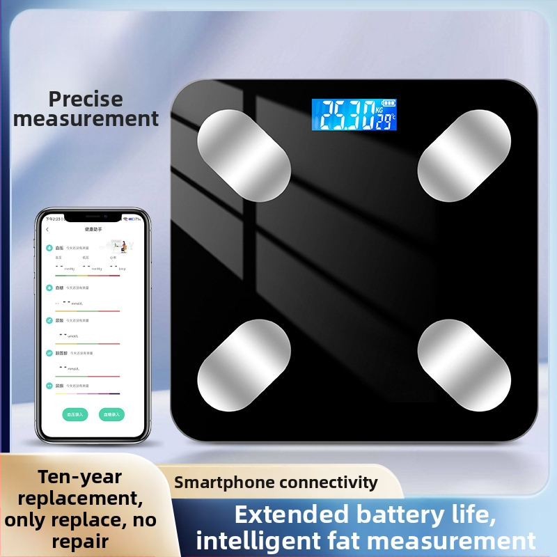 Cântar inteligent pentru grăsime corporală cu Bluetooth, afișaj LED, operare prin atingere, ABS plastic, alimentat cu baterie