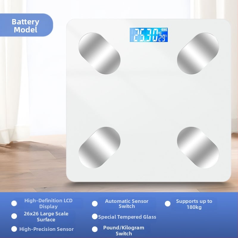 Cântar inteligent pentru grăsime corporală cu Bluetooth, afișaj LED, operare prin atingere, ABS plastic, alimentat cu baterie