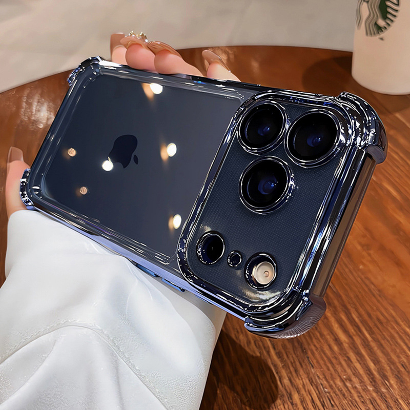 Carcasă TPU pentru iPhone 17 cu finisaj electroplating – protecție anti-cadere completă, husă moale minimalistă cu folie pentru obiectiv