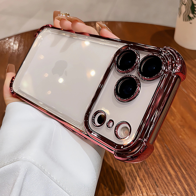 Carcasă TPU pentru iPhone 17 cu finisaj electroplating – protecție anti-cadere completă, husă moale minimalistă cu folie pentru obiectiv