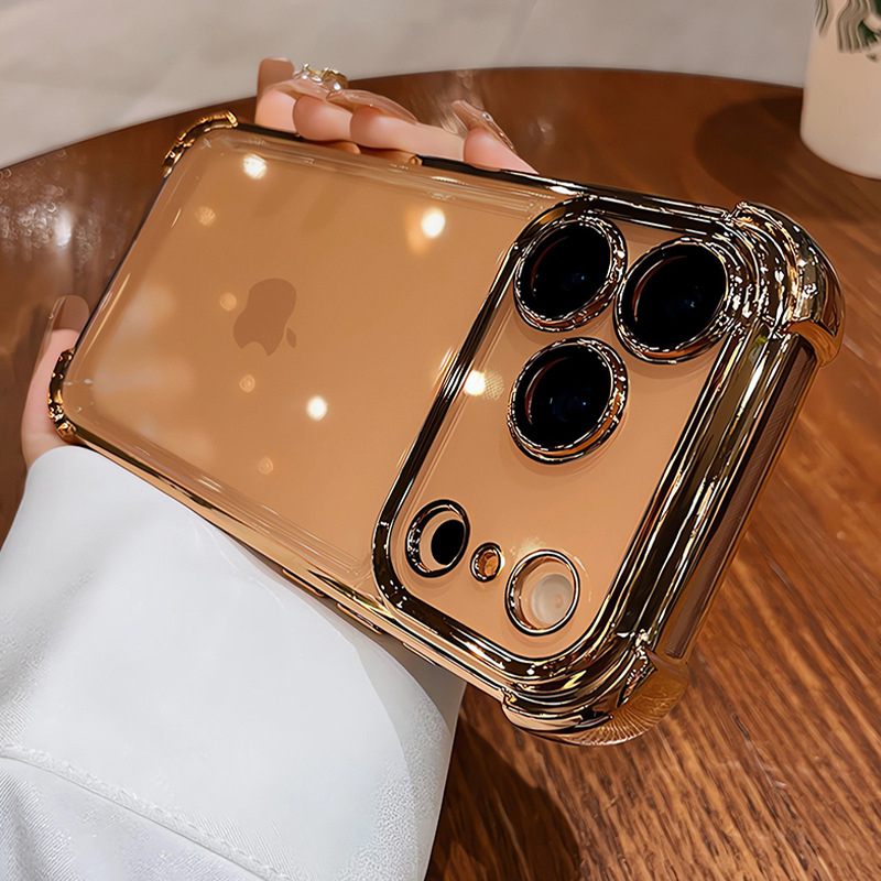 Carcasă TPU pentru iPhone 17 cu finisaj electroplating – protecție anti-cadere completă, husă moale minimalistă cu folie pentru obiectiv