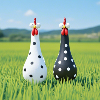 Διακοσμητικό κήπου από ρητίνη: κότα με μακριά λαιμό και μεγάλα μάτια