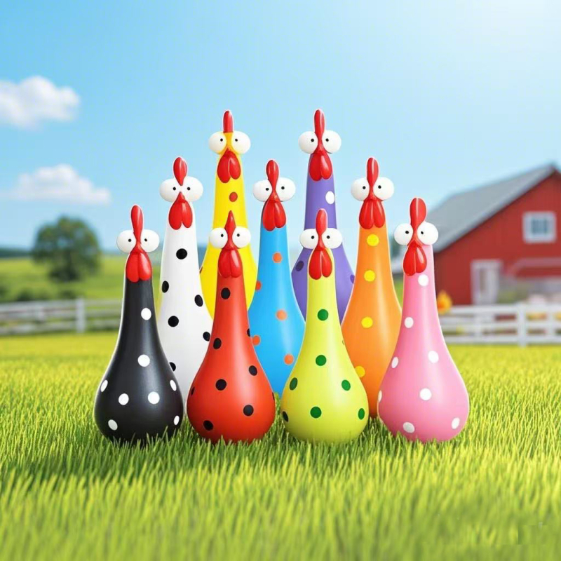 Διακοσμητικό κήπου από ρητίνη: κότα με μακριά λαιμό και μεγάλα μάτια