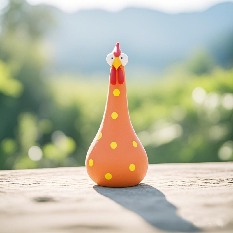 Διακοσμητικό κήπου από ρητίνη: κότα με μακριά λαιμό και μεγάλα μάτια