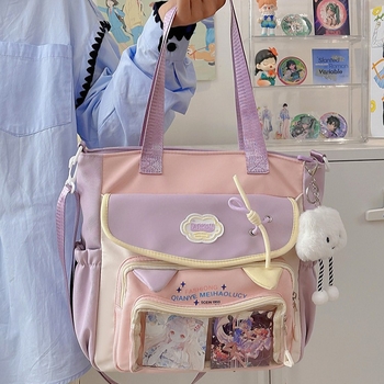 Najlon školska torba preko ramena za djevojke – prozračna, vodootporna, lagana, otporna; uzorak slova; podstava od poliester; za učenice srednje škole i više