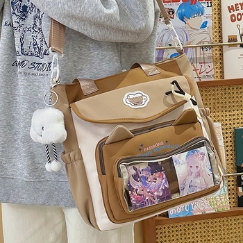 Najlon školska torba preko ramena za djevojke – prozračna, vodootporna, lagana, otporna; uzorak slova; podstava od poliester; za učenice srednje škole i više