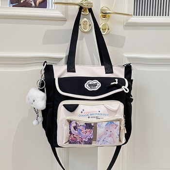 Najlon školska torba preko ramena za djevojke – prozračna, vodootporna, lagana, otporna; uzorak slova; podstava od poliester; za učenice srednje škole i više