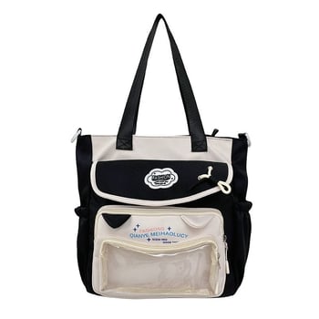 Najlon školska torba preko ramena za djevojke – prozračna, vodootporna, lagana, otporna; uzorak slova; podstava od poliester; za učenice srednje škole i više