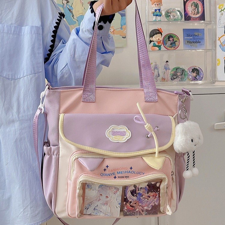 Najlon školska torba preko ramena za djevojke – prozračna, vodootporna, lagana, otporna; uzorak slova; podstava od poliester; za učenice srednje škole i više